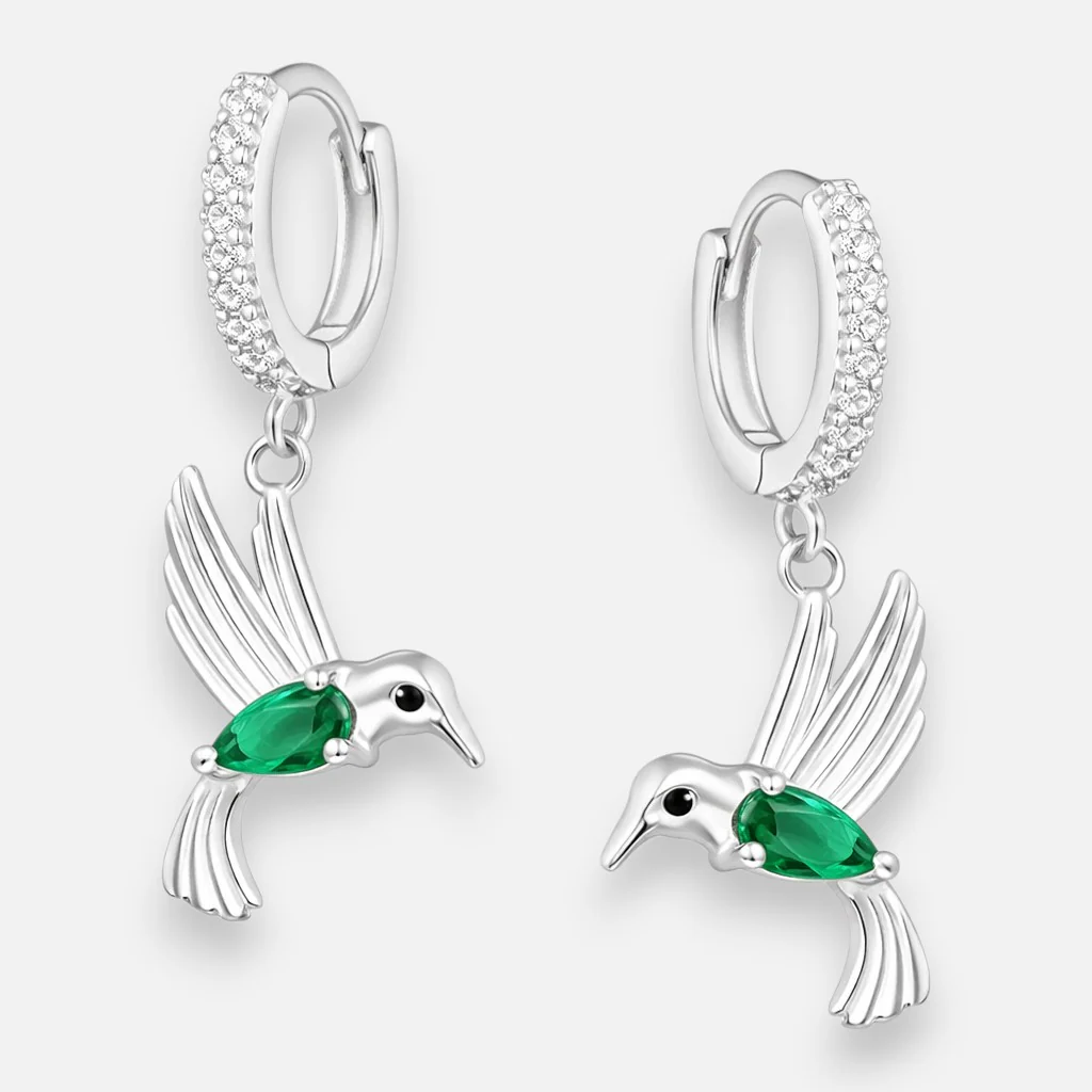 Argolla Huggie Colibrí Circones Esmeralda 12 mm